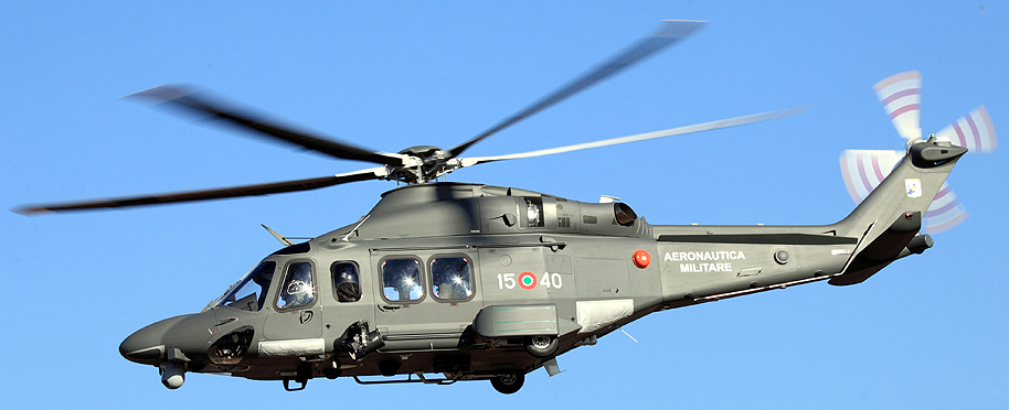 A rotary-wing vehicle, the helicopter AgustaWestland AW 139M.